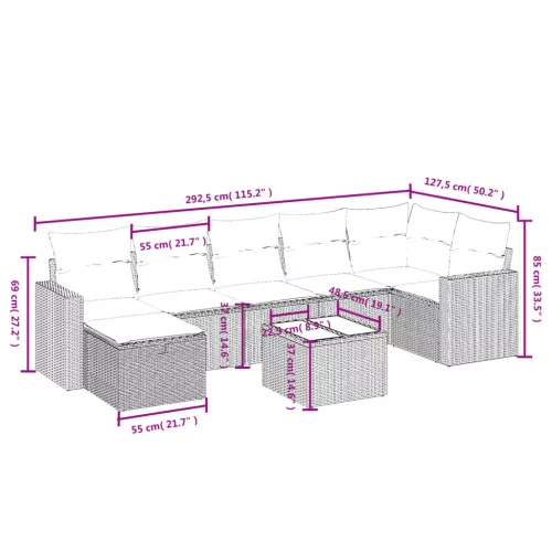  8 részes fekete polyrattan kerti ülőgarnitúra párnákkal