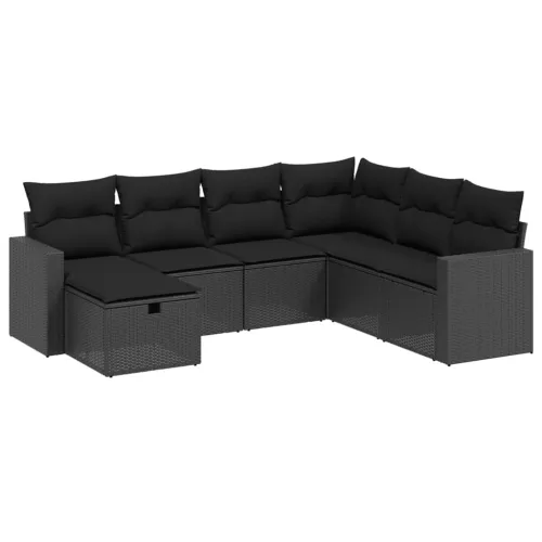  7 részes fekete polyrattan kerti ülőgarnitúra párnával