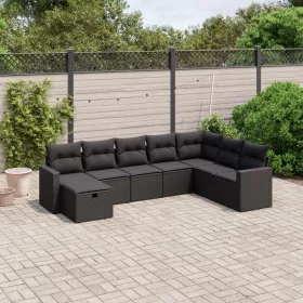    8 részes fekete polyrattan kerti ülőgarnitúra párnákkal