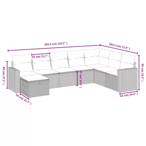  8 részes fekete polyrattan kerti ülőgarnitúra párnákkal