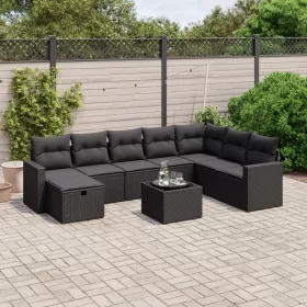   9 részes fekete polyrattan kerti ülőgarnitúra párnákkal