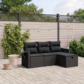    4 részes fekete polyrattan kerti ülőgarnitúra párnákkal