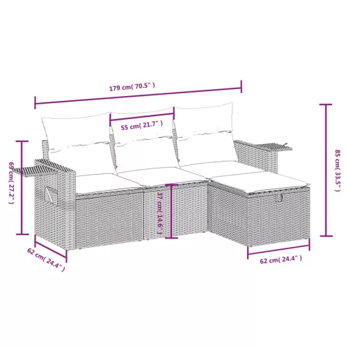  4 részes fekete polyrattan kerti ülőgarnitúra párnákkal