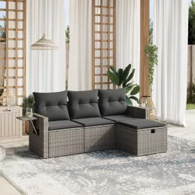    4 részes szürke polyrattan kerti ülőgarnitúra párnákkal