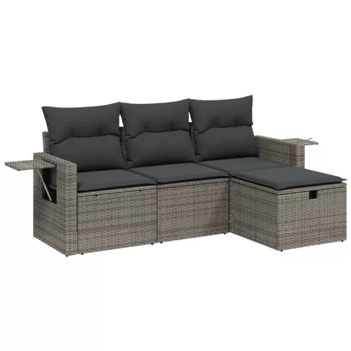  4 részes szürke polyrattan kerti ülőgarnitúra párnákkal