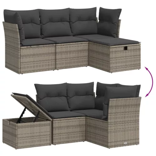  4 részes szürke polyrattan kerti ülőgarnitúra párnákkal