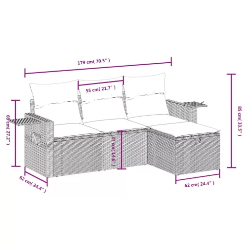  4 részes szürke polyrattan kerti ülőgarnitúra párnákkal
