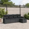  5 részes fekete polyrattan kerti kanapészett párnákkal