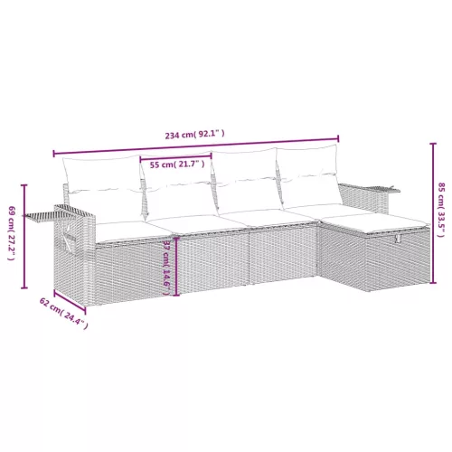  5 részes fekete polyrattan kerti kanapészett párnákkal