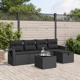    6 részes fekete polyrattan kerti ülőgarnitúra párnákkal