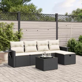    6 részes fekete polyrattan kerti ülőgarnitúra párnákkal