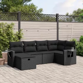   6 részes fekete polyrattan kerti ülőgarnitúra párnákkal