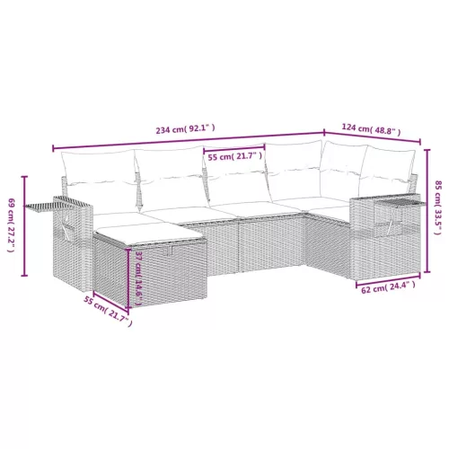  6 részes fekete polyrattan kerti ülőgarnitúra párnákkal