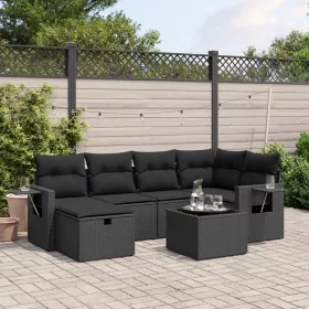    7 részes fekete polyrattan kerti ülőgarnitúra párnával