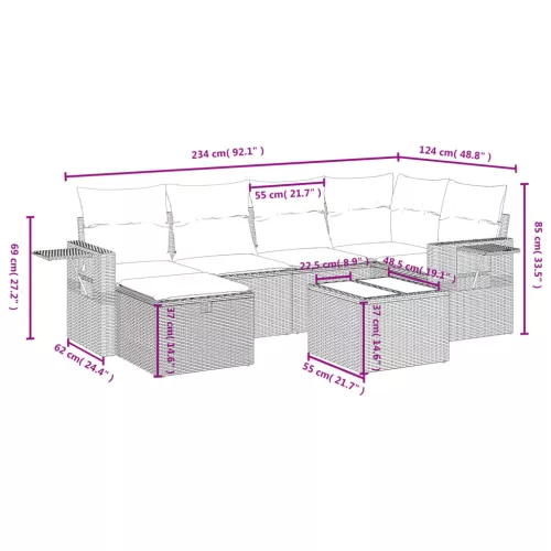  7 részes fekete polyrattan kerti ülőgarnitúra párnával
