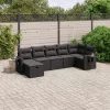  7 részes fekete polyrattan kerti ülőgarnitúra párnával