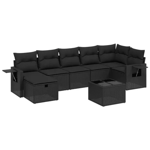  8 részes fekete polyrattan kerti ülőgarnitúra párnákkal