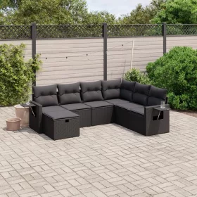    7 részes fekete polyrattan kerti ülőgarnitúra párnával
