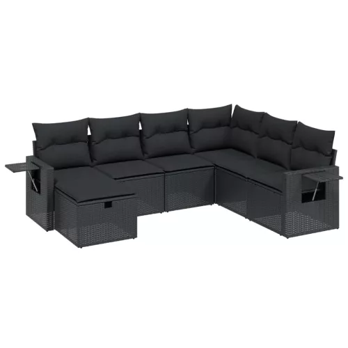  7 részes fekete polyrattan kerti ülőgarnitúra párnával