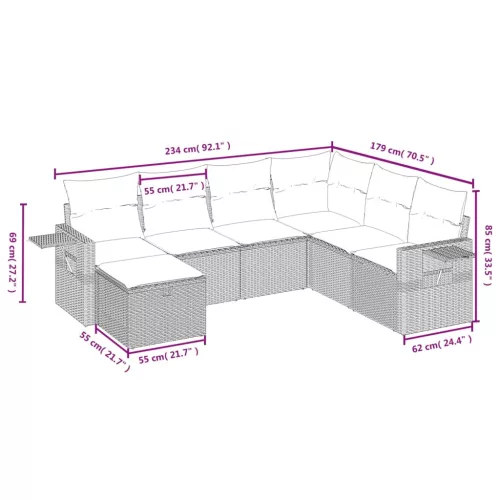  7 részes fekete polyrattan kerti ülőgarnitúra párnával