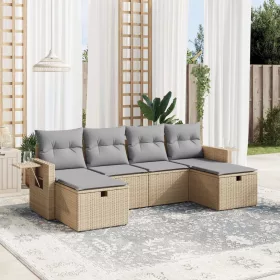    6 részes vegyes bézs polyrattan kerti ülőgarnitúra párnákkal