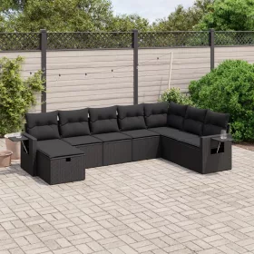    8 részes fekete polyrattan kerti ülőgarnitúra párnákkal