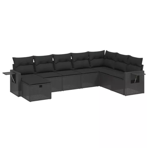  8 részes fekete polyrattan kerti ülőgarnitúra párnákkal