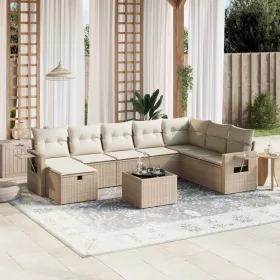    9 részes bézs polyrattan kerti ülőgarnitúra párnákkal