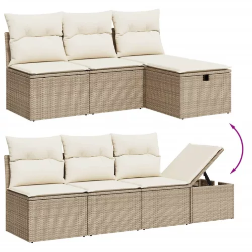  9 részes bézs polyrattan kerti ülőgarnitúra párnákkal