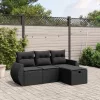  4 részes fekete polyrattan kerti ülőgarnitúra párnákkal