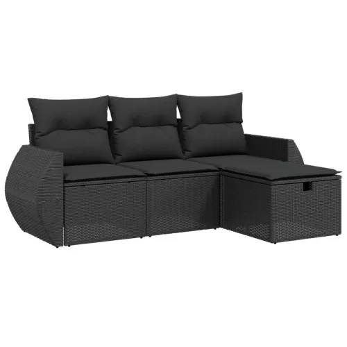  4 részes fekete polyrattan kerti ülőgarnitúra párnákkal