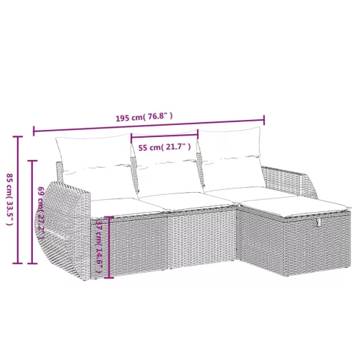  4 részes fekete polyrattan kerti ülőgarnitúra párnákkal