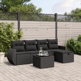    6 részes fekete polyrattan kerti ülőgarnitúra párnákkal