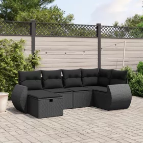    6 részes fekete polyrattan kerti ülőgarnitúra párnákkal