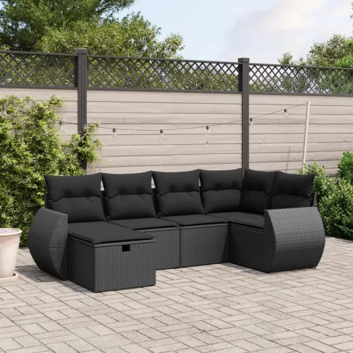  6 részes fekete polyrattan kerti ülőgarnitúra párnákkal
