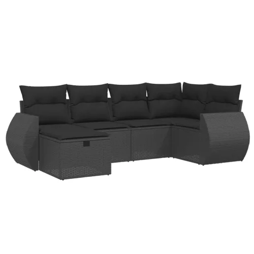  6 részes fekete polyrattan kerti ülőgarnitúra párnákkal