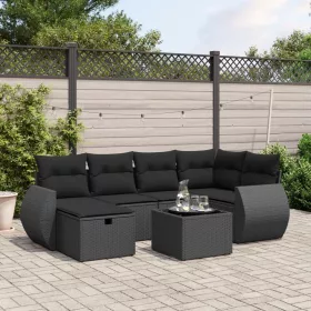    7 részes fekete polyrattan kerti ülőgarnitúra párnával