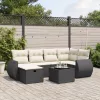  7 részes fekete polyrattan kerti ülőgarnitúra párnával