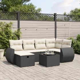    7 részes fekete polyrattan kerti ülőgarnitúra párnával