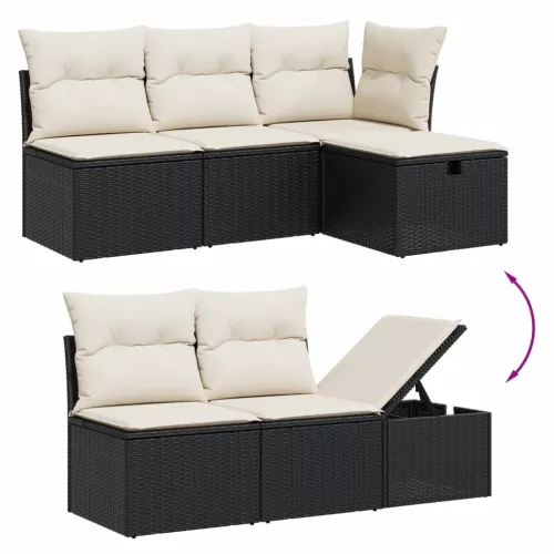  7 részes fekete polyrattan kerti ülőgarnitúra párnával