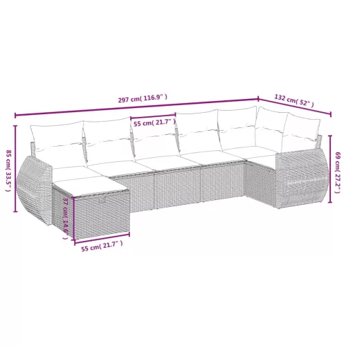  7 részes fekete polyrattan kerti ülőgarnitúra párnával