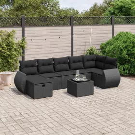    8 részes fekete polyrattan kerti ülőgarnitúra párnákkal