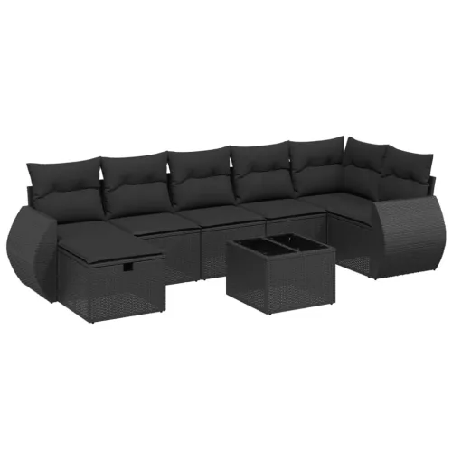  8 részes fekete polyrattan kerti ülőgarnitúra párnákkal