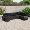  8 részes fekete polyrattan kerti ülőgarnitúra párnákkal