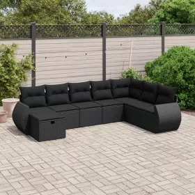    8 részes fekete polyrattan kerti ülőgarnitúra párnákkal
