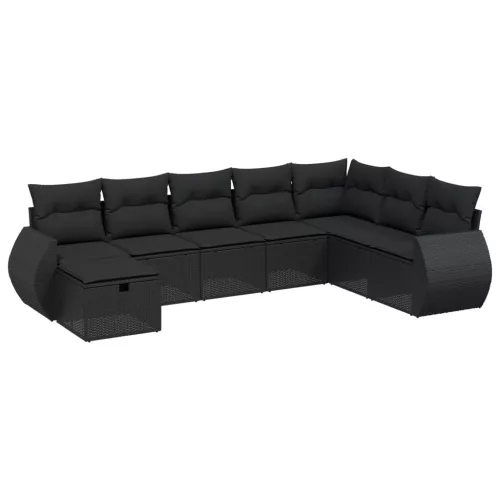  8 részes fekete polyrattan kerti ülőgarnitúra párnákkal