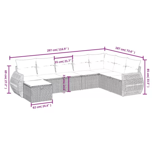  8 részes fekete polyrattan kerti ülőgarnitúra párnákkal