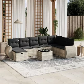    9 részes világosszürke polyrattan kerti ülőgarnitúra párnával