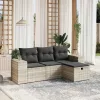  4 részes világosszürke polyrattan kerti ülőgarnitúra párnákkal