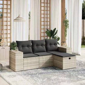    4 részes világosszürke polyrattan kerti ülőgarnitúra párnákkal